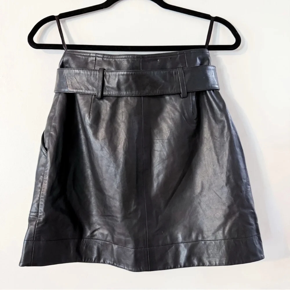 Sezane Leandra Skirt Smooth Black Lamb Leather Size 34 US 2